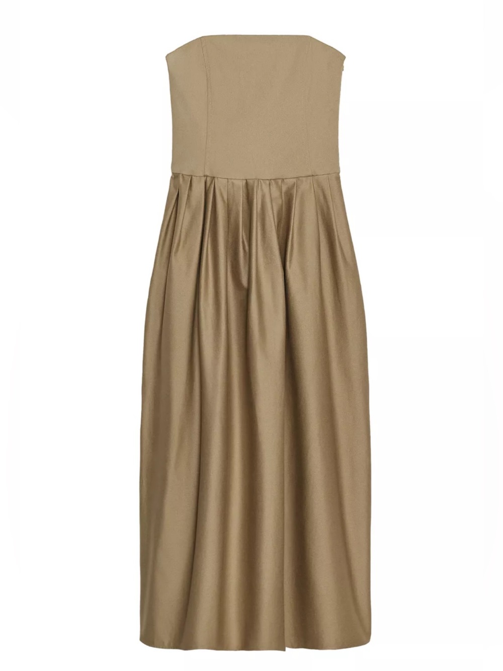 Zara Strapless khaki Maxi Dress in Beige